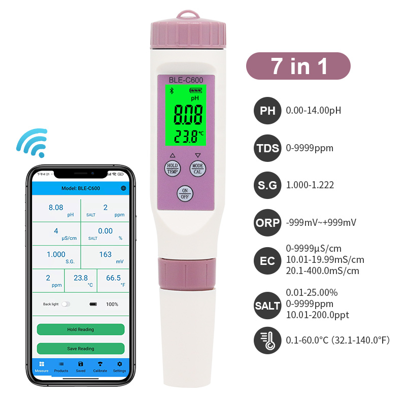 Marine Aquarium Water Test Kit - Bluetooth 7 in 1 Multifunctional pH