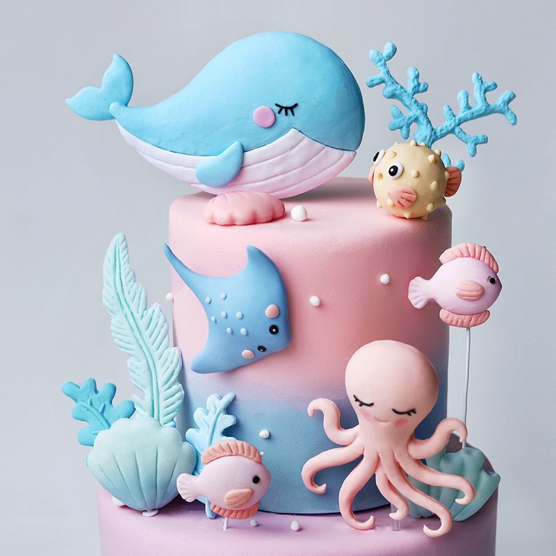Ocean Octopus Whale Cake Decor - Marine Aquarium Decorations recension och pris